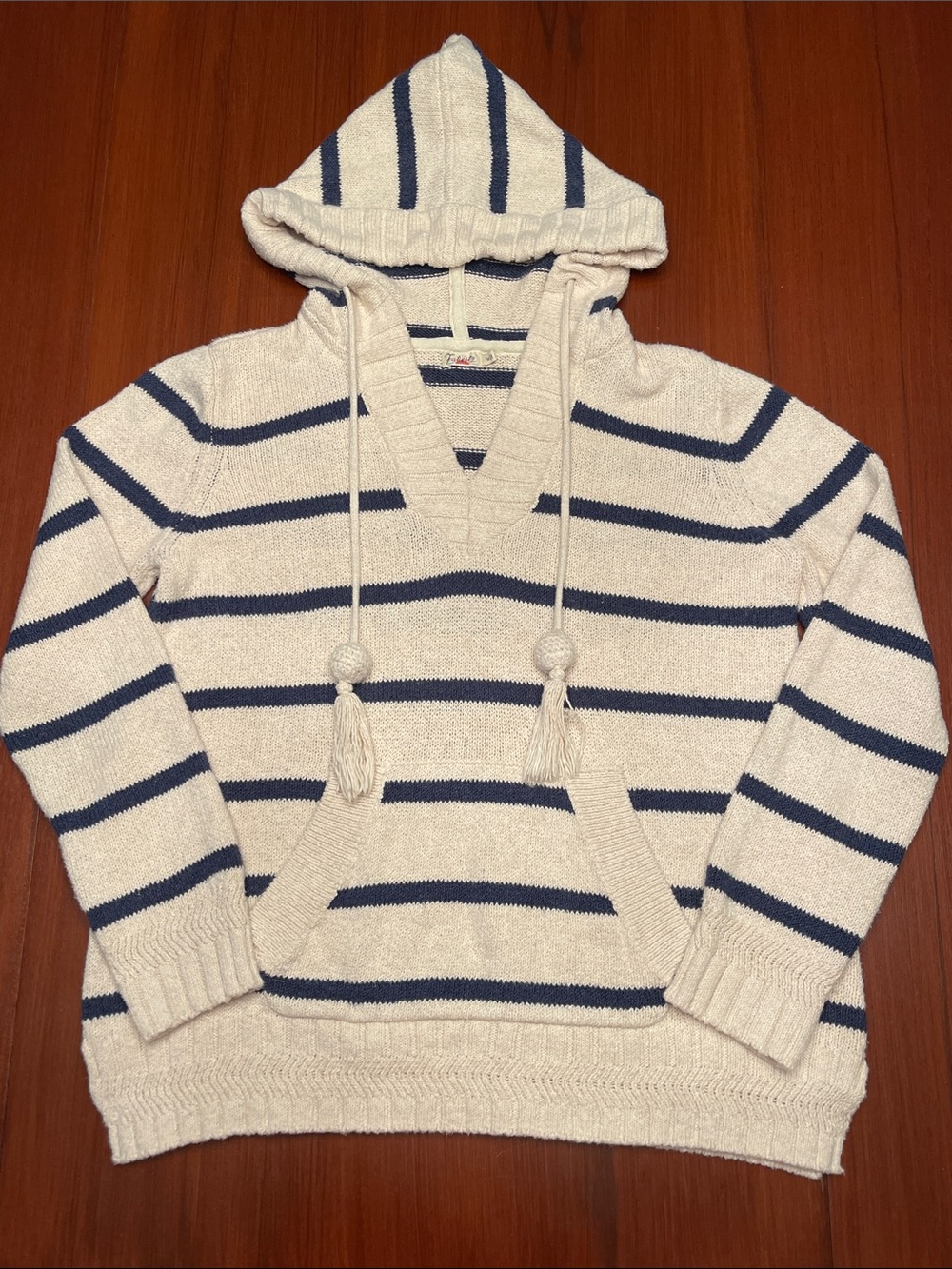 Faherty Cream & Navy Striped Hooded Women’s Ross Sweater- size M